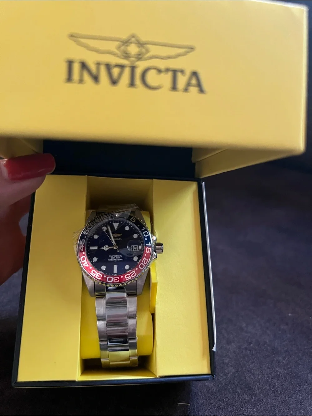 Invicta Men’s Stainless Steel Watch in Blue and Red Bezel